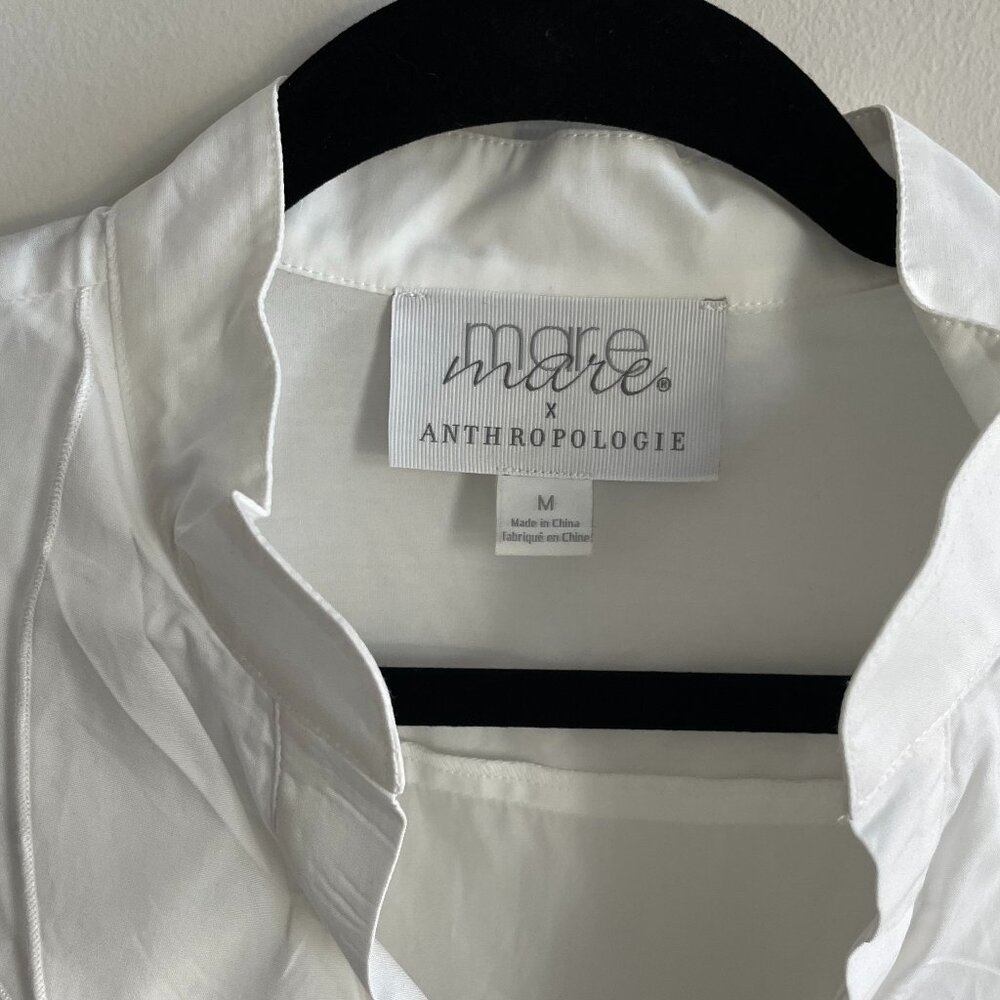 Anthropologie White Ruffle Front Button-Down Blouse - Picture 3 of 4